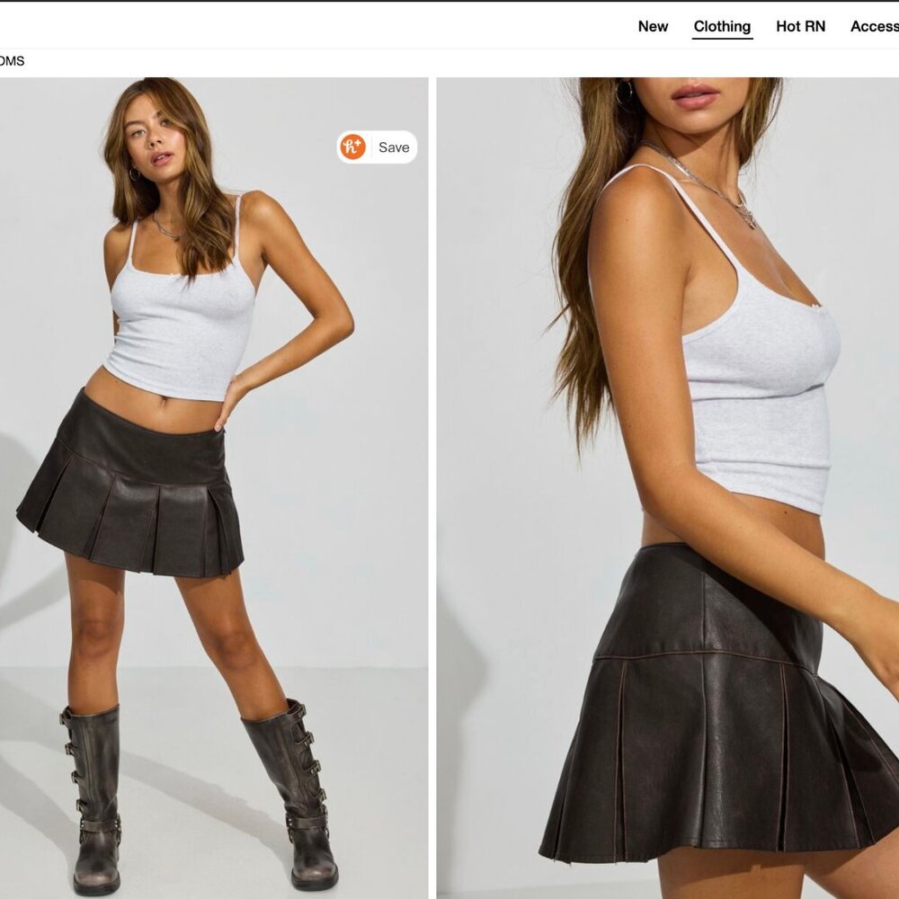 GARAGE WASHED FAUX VEGAN LEATHER PLEATED MINI SKORT/ SKIRT SZ L NWT SOLD OUT!!